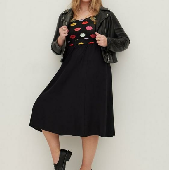 💋 Plus size 5X Torrid 💋 Lips Print Jersey Dress black women's - Picture 2 of 4